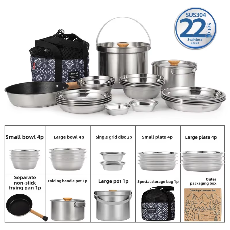 Camping Cooking Pack - NOBANA 최신 야외 스테인레스 스틸 냄비