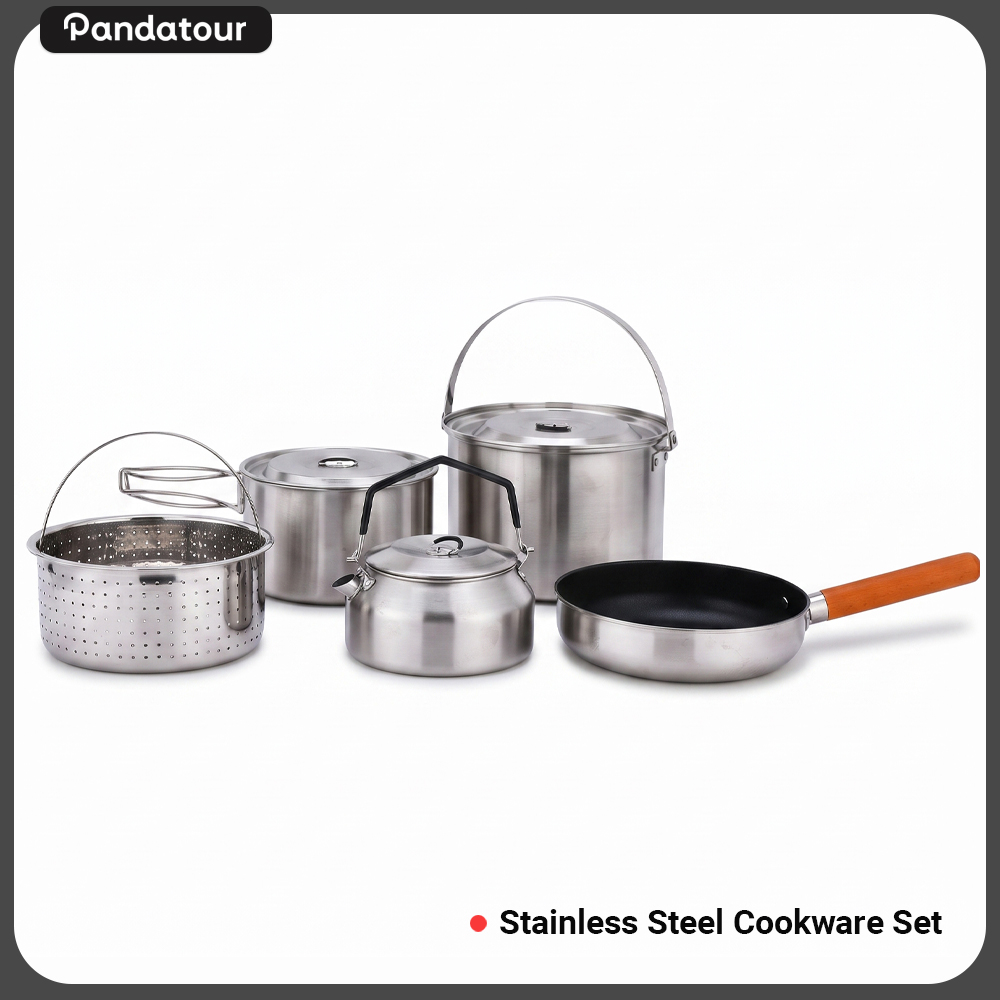 Camping Cooking Pot Set - 판다투어 아웃도어 캠핑용 5종 스테인리스 스틸