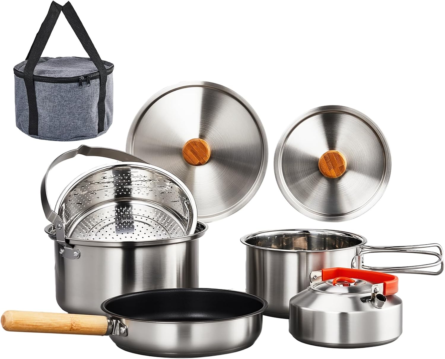 Camping Cooking Pot Set - 6피스 조리기구 세트, 304 스테인리스 스틸