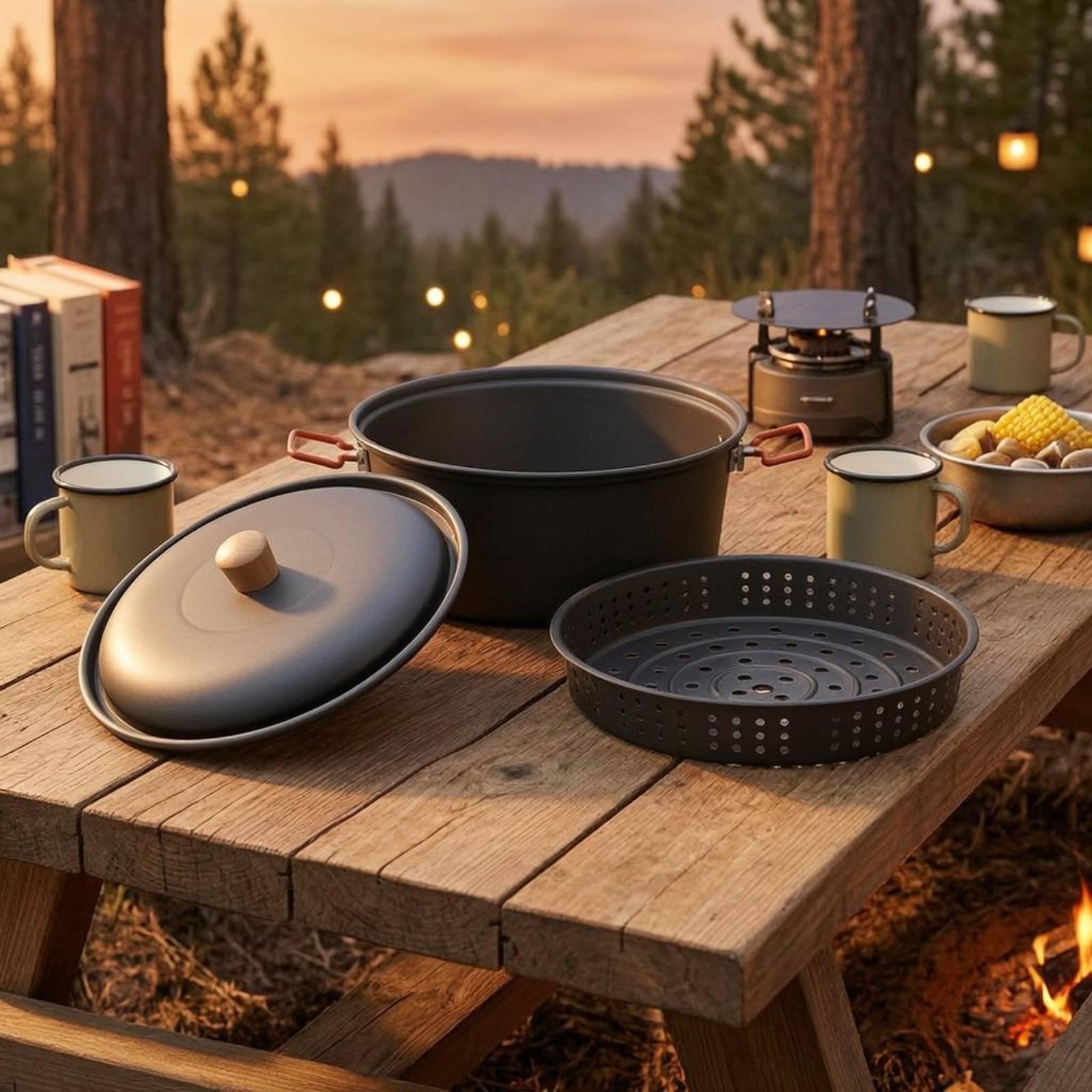 Camping Cooking Vessel - 야외 캠핑용 대용량 알루미늄 조리기구, 캠프장에서