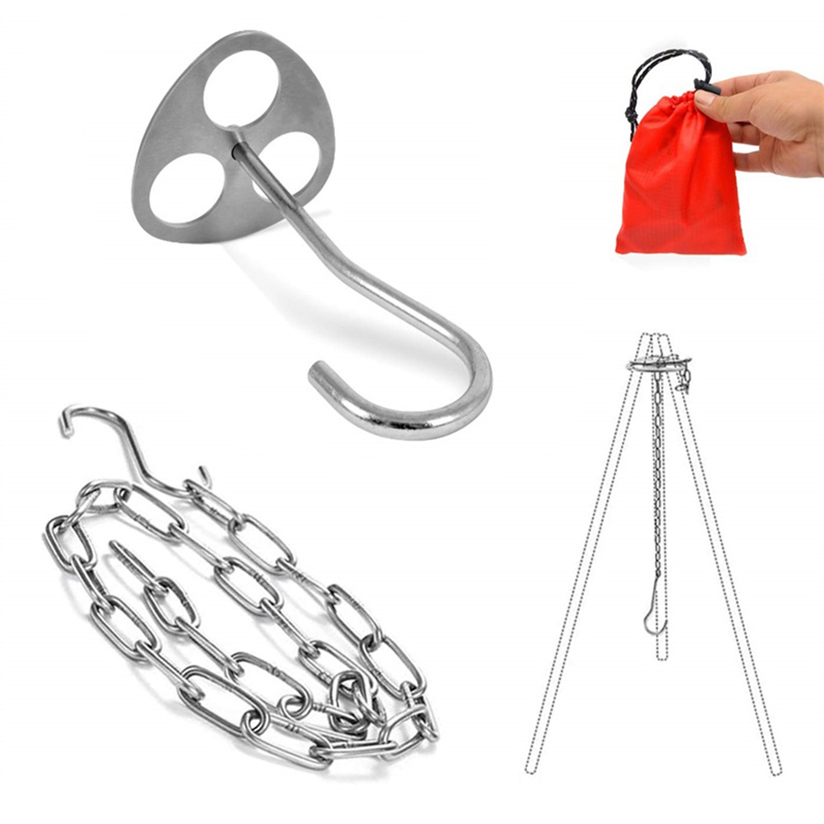 Camping Cooking Tripod - 스테인리스 스틸 캠핑 삼각대 지지대, 3개의