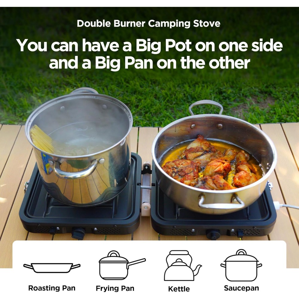 휴대용 17500 BTU 2구 접이식 프로판 캠프 스토 - Camping Cooking Propane 리뷰 및 가격