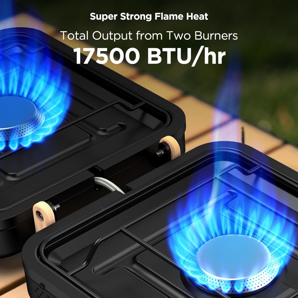 휴대용 17500 BTU 2구 접이식 프로판 캠프 스토 - Camping Cooking Propane 리뷰 및 가격