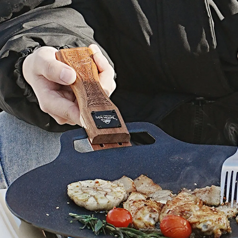 야외용 천연 나무 그릴 팬 손잡이 분리형 내열 방지 화 - Camping Cooking Gadgets 리뷰 및 가격