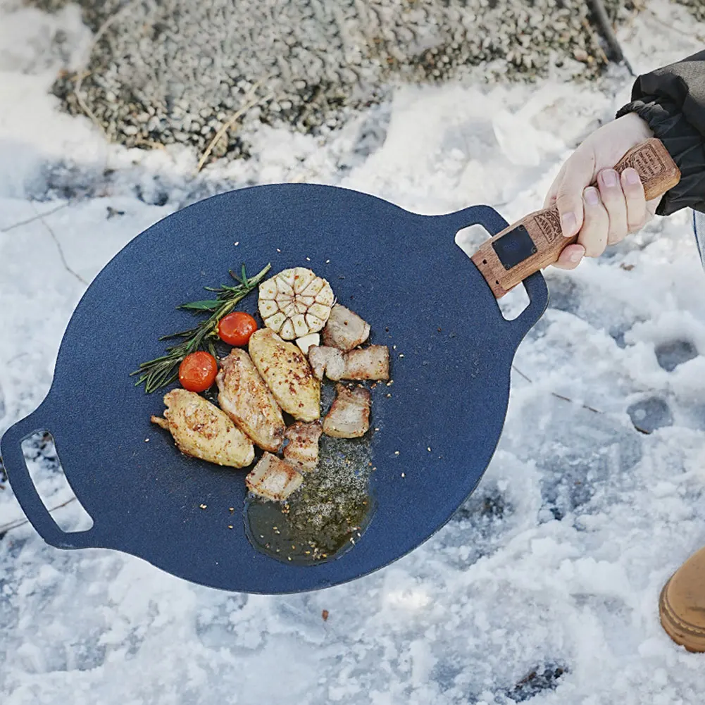 야외용 천연 나무 그릴 팬 손잡이 분리형 내열 방지 화 - Camping Cooking Gadgets 리뷰 및 가격