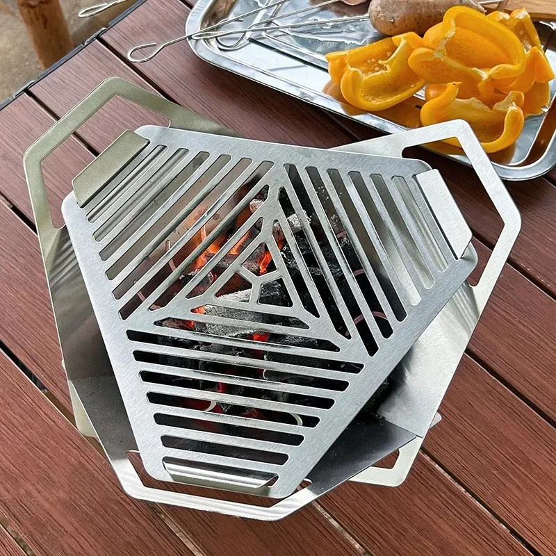 방풍 삼각형 바베큐 그릴 접이식 분해 가능 스테인레스  - Camping Cooking Gadgets 리뷰 및 가격