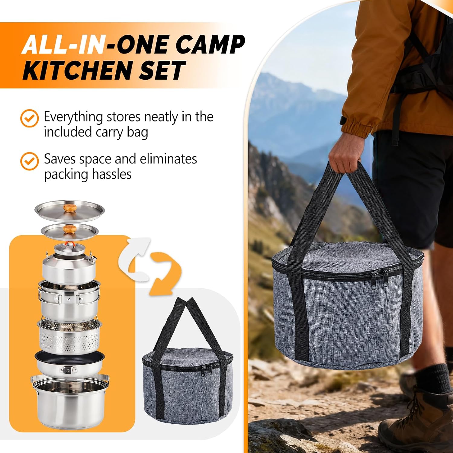 6피스 조리기구 세트, 304 스테인리스 스틸 경량 논 - Camping Cooking Pot Set 리뷰 및 가격