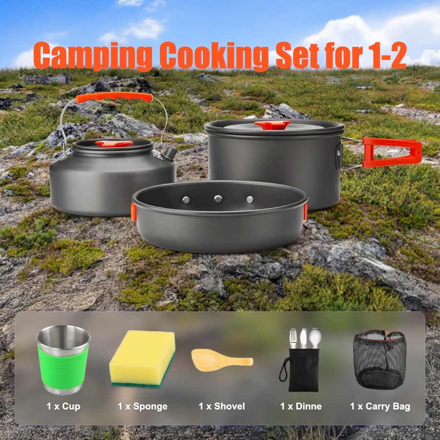 캠핑용 조리 도구 세트: 35온스 논스틱 냄비 + 59 - Camping Cooking Pot Set 리뷰 및 가격