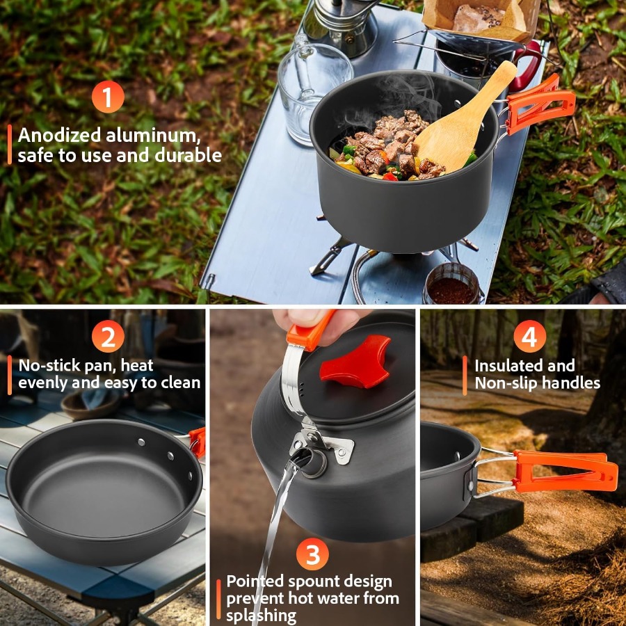 캠핑용 조리 도구 세트: 35온스 논스틱 냄비 + 59 - Camping Cooking Pot Set 리뷰 및 가격